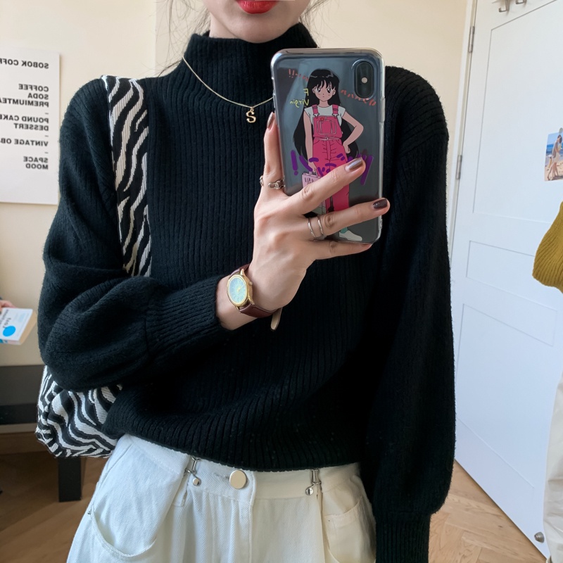 Áo Sweater Dệt Kim Cổ Cao Dáng Rộng Đơn Giản Thời Trang Thu Đông Cho Nữ