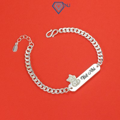 Lắc bạc cho bé khắc tên hình mèo con dễ thương đẹp LTT0110 - Trang Sức
