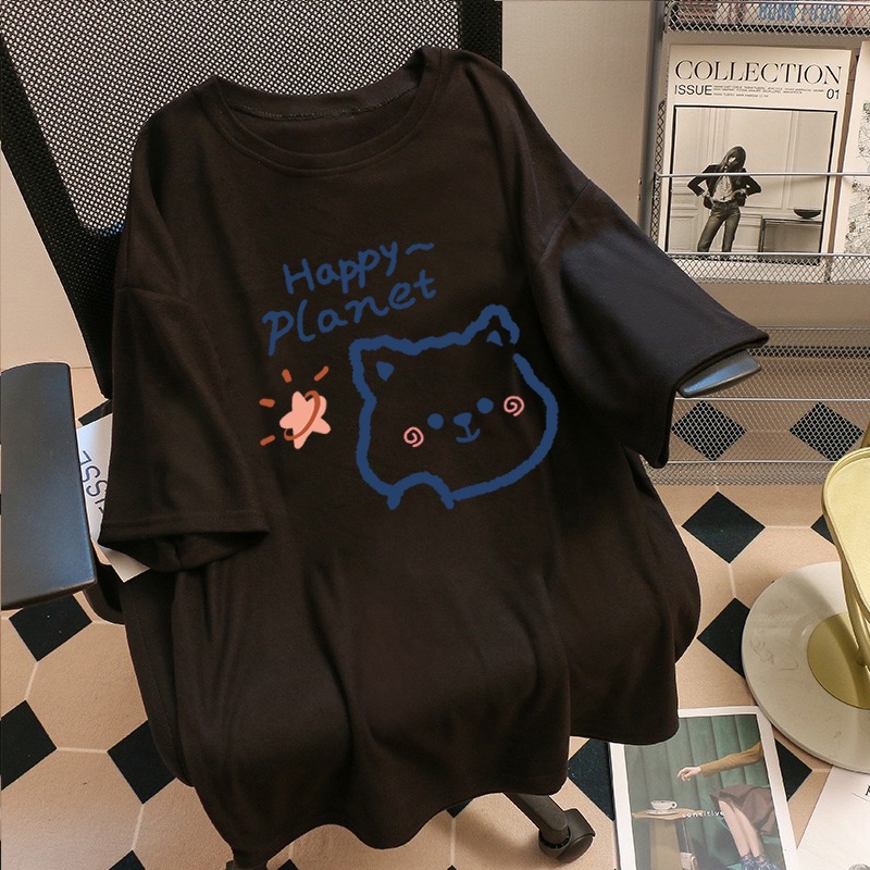 Áo Thun HIIXIIVI 100% Cotton Tay Ngắn Dáng Suông In Họa Tiết Hoạt Hình Phong Cách Hàn Quốc Thời Trang Unisex Size 5XL