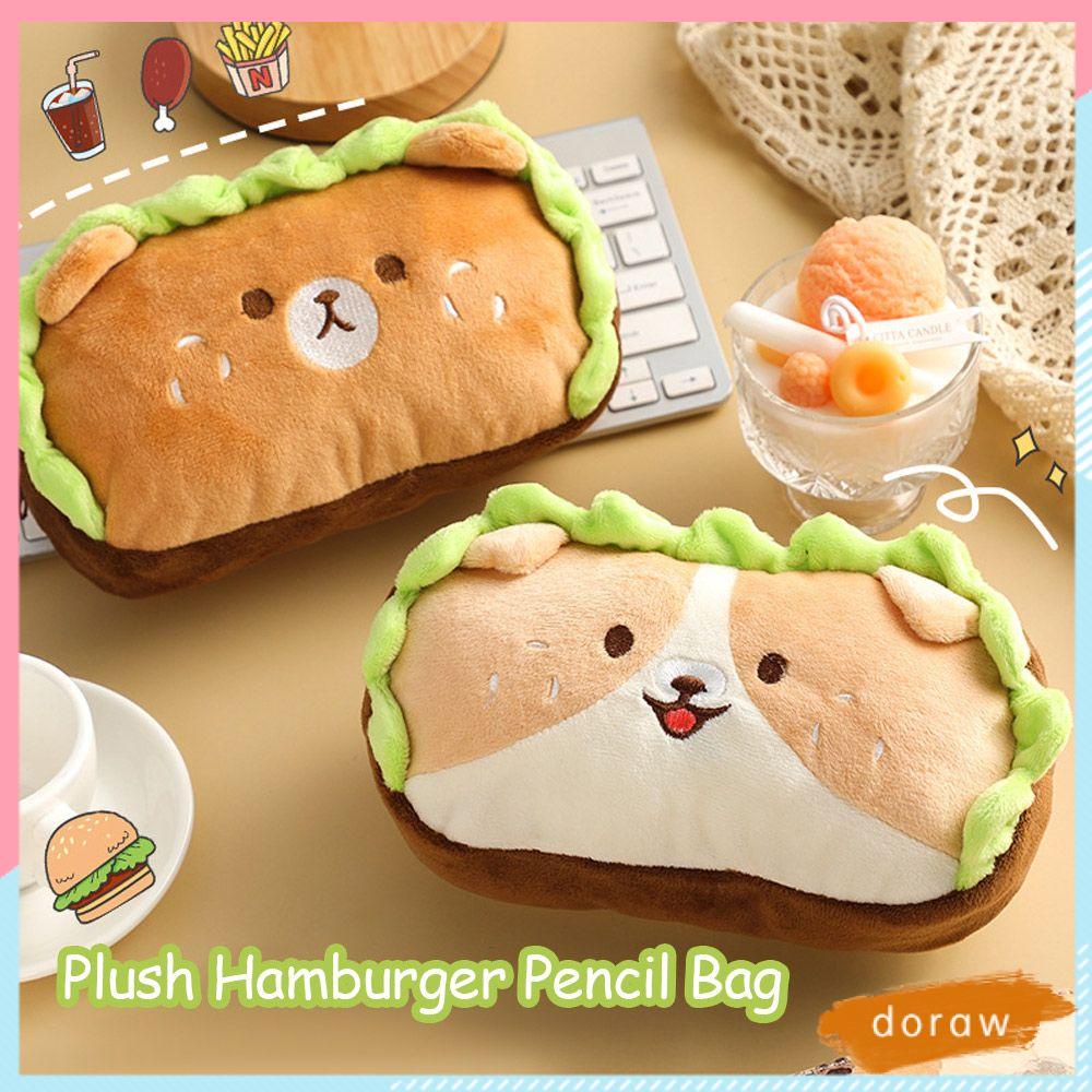 Túi Đựng Bút Hình Bánh Hamburger Bằng Lông Nhung Dễ Thương Xinh Xắn