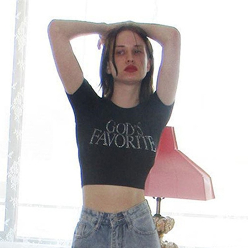 Áo Thun Lửng Ngắn Tay Đính Đá Phong Cách Trẻ Trung Dành Cho Nữ