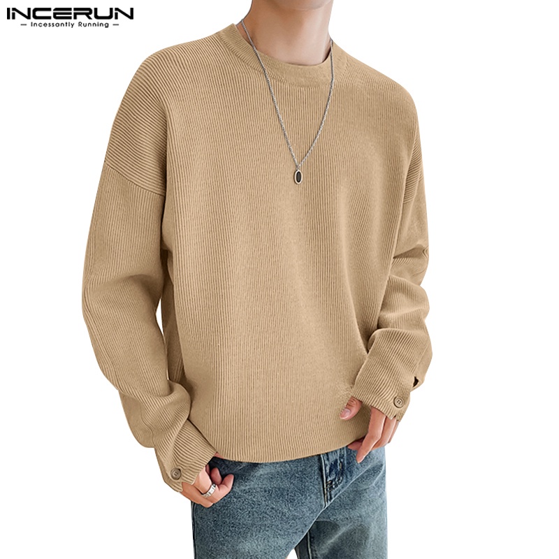 Áo dệt kim INCERUN tay dài dáng rộng thời trang thu đông cho nam có 4 màu tùy chọn