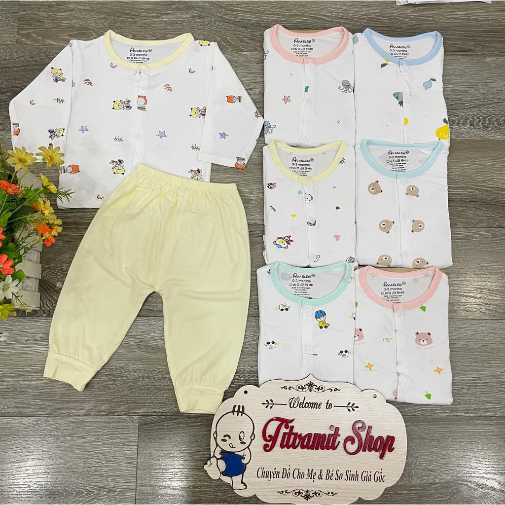 [Vải giãn 4 chiều] Bộ dài avalew cúc giữa áo trắng quần màu cho bé trai, bé gái