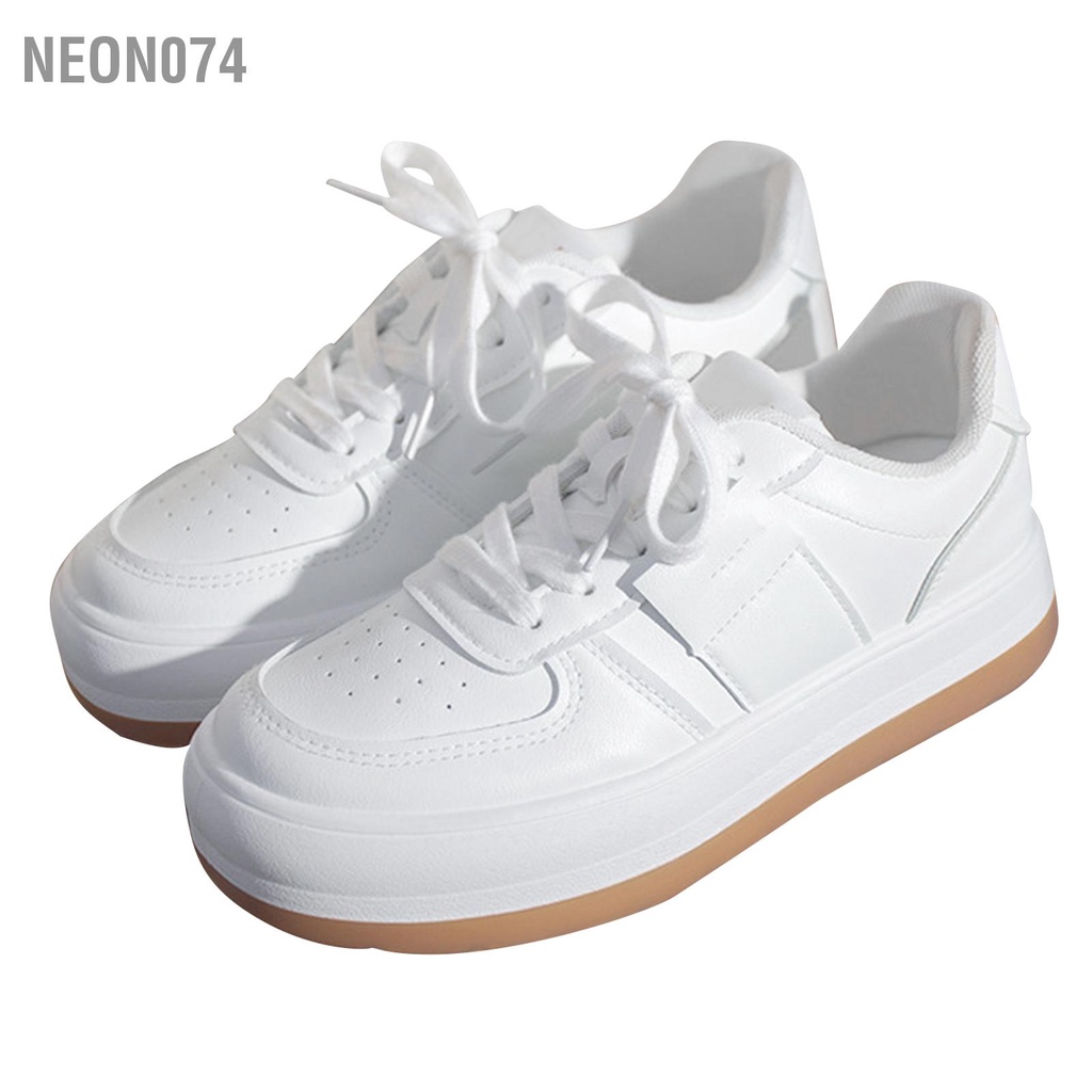 Neon074 Da PU Phối Ren Giày Thể Thao Nữ Thoáng Khí Thời Trang Cổ Thấp Cho Mua Sắm Hẹn Hò