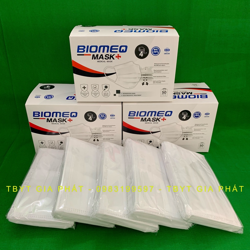 KHẨU TRANG Y TẾ KHÁNG KHUẨN 4 LỚP BIOMEQ MASK+ MÀU TRẮNG XANH XÁM