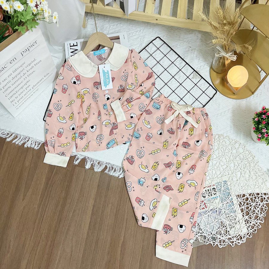 Đồ Bộ Bé Gái Mặc Nhà dài tay cao cấp Pijama Lụa Cao Cấp Cho Bé