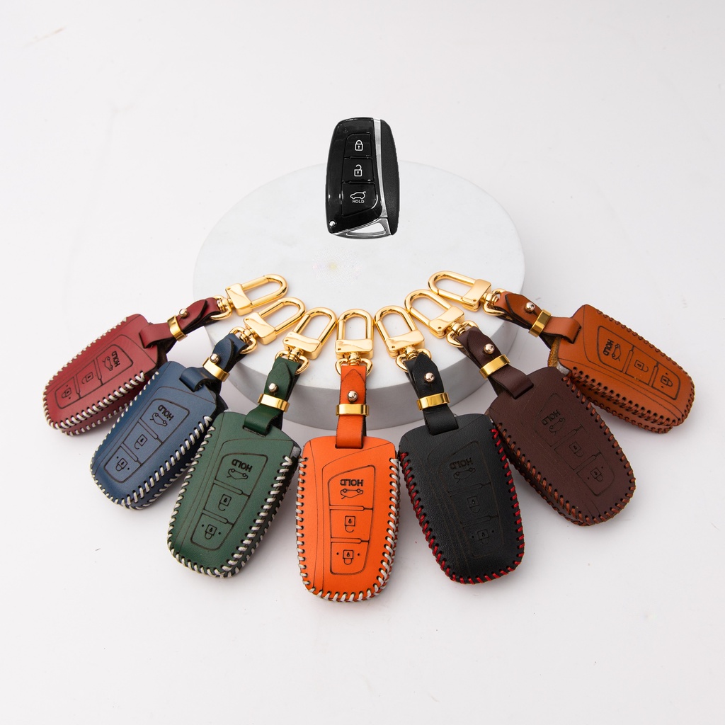 Bao da chìa khóa ô tô xe hơi BB hyundai santafe 2013-2018 chìa thông minh 3 nút da thật chống xước chính hãng