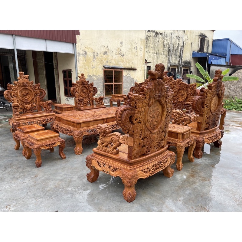 salon rồng đỉnh gỗ gõ đỏ bộ 12 món cực tinh xảo