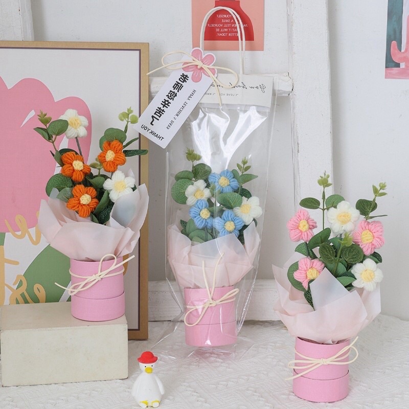 Giỏ hoa len handmade tặng valentine 14/2 8/3