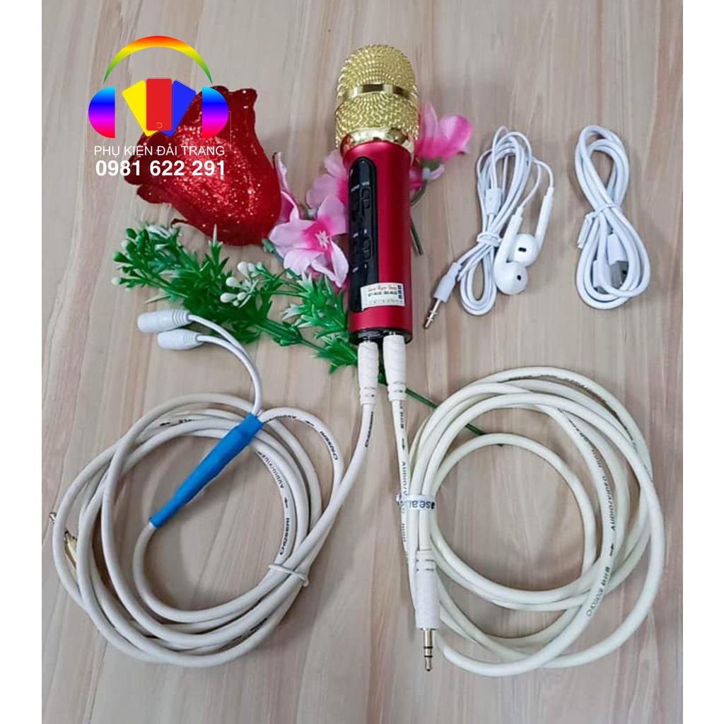 Mic c11 nâng cấp 2 dây cải tiến dây livestream dài 2m - Tặng 2 tai nghe hát 2 người - Tặng giá đỡ mic