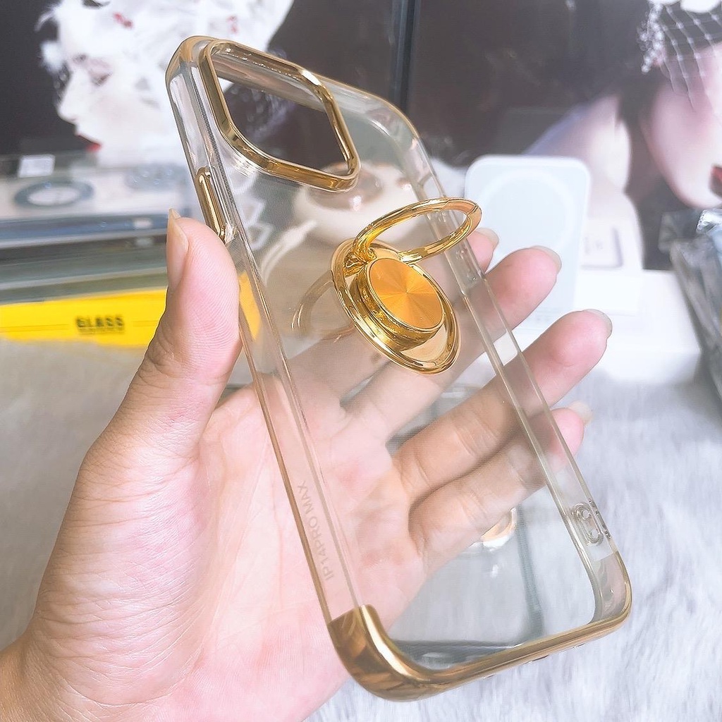Ốp Điện Thoại Silicon TPU Mềm Trong Suốt Có Vòng Nhẫn Giá Đỡ Kim Loại Cho iPhone 111 12 13 14 Pro Max