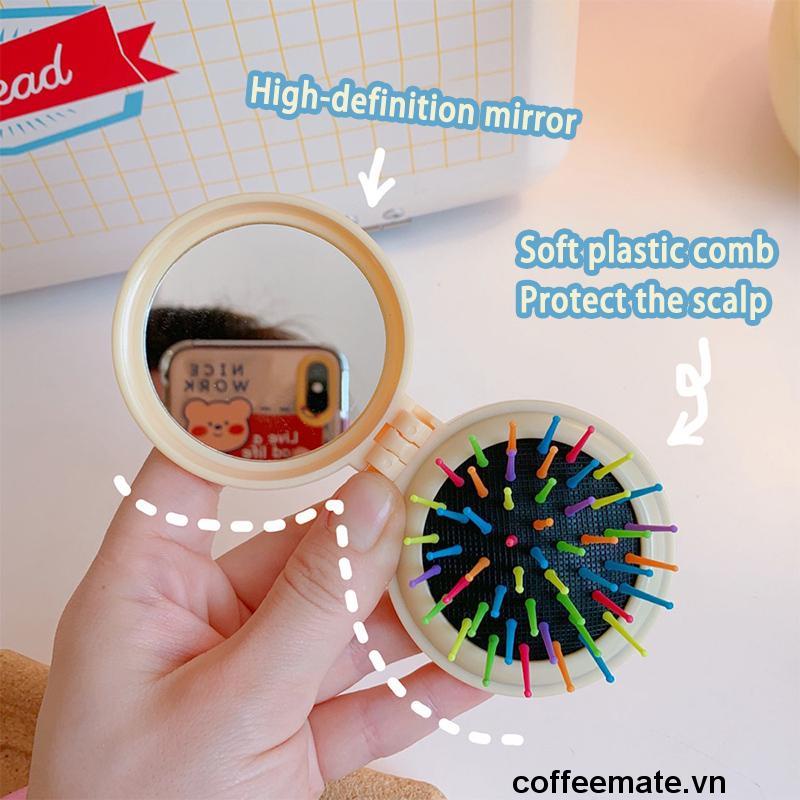 【coffeemate】⚡Lược Gấp Kèm Gương - Lược massage cầm tay mềm mại kiểu hoạt hình
