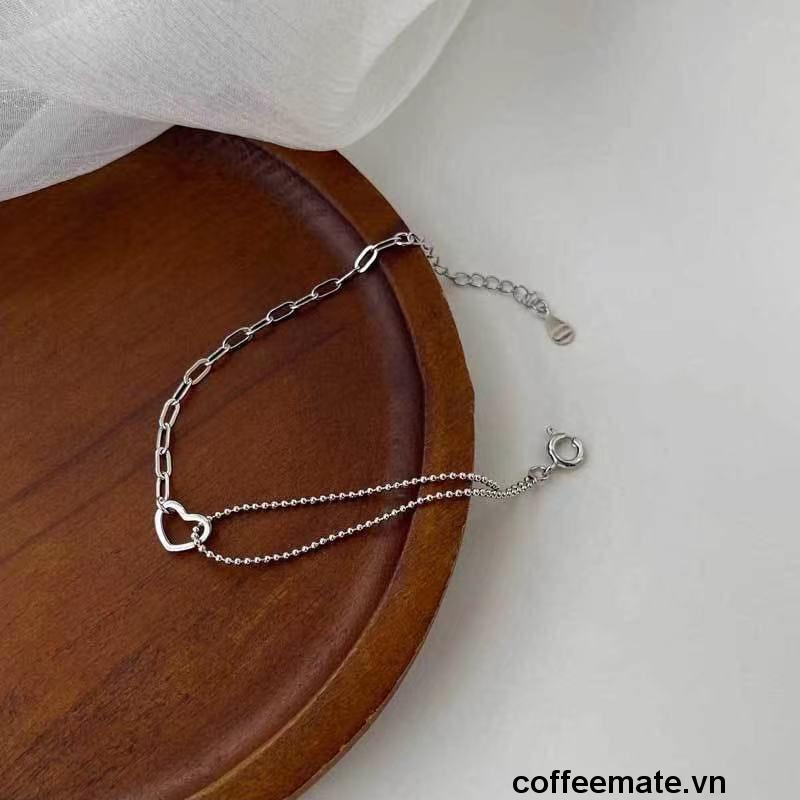 【coffeemate】⚡ Vòng tay bạc sterling 925 mặt hình trái tim ghép dây xích và dây chuỗi thiết kế nhỏ đơn giản thời trang cá tính cho nữ