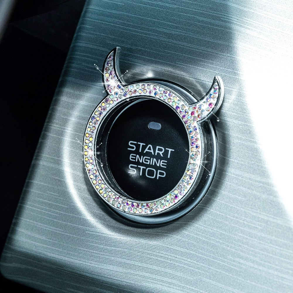 Miếng Dán Trang Trí Nút Khởi Động Xe Hơi Hình Tròn Đính Đá Lấp Lánh