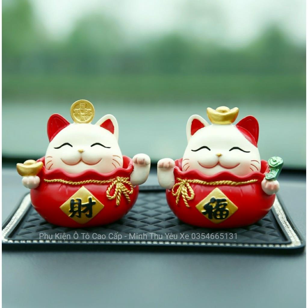 Set mèo thần tài đội thỏi vàng đội tiền đặt taplo đem lại may mắn bình an - Mèo cổ ngắn