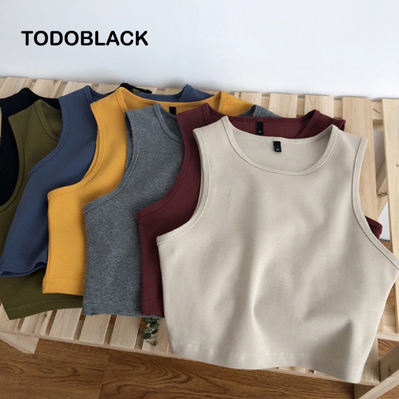 Áo croptop TODOBLACK không tay lưng cao ôm dáng phong cách cổ điển thời trang mùa hè dành cho nữ