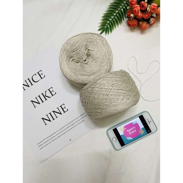 Yarn - Sợi Cotton Hàn Màu kem sữa và Màu be - Sợi chập  - Đan móc áo hè