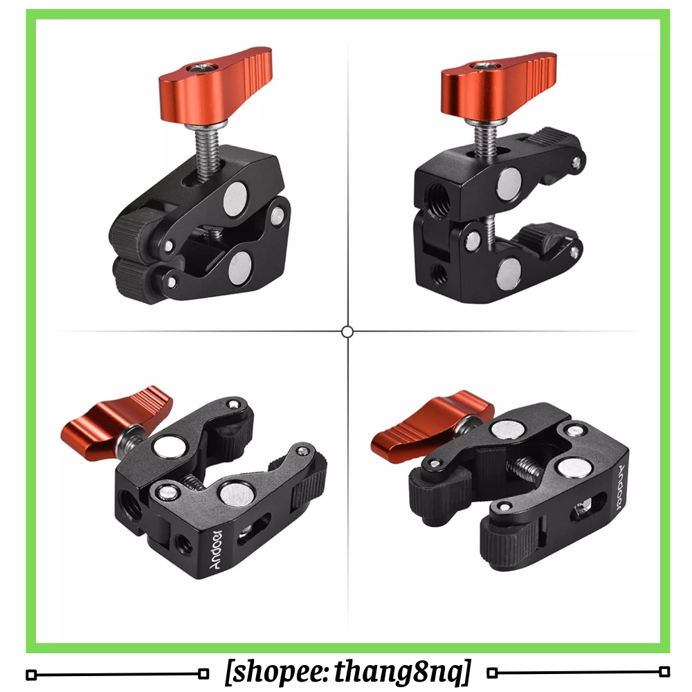 Kìm kẹp cua Andoer, kìm siêu kẹp tích hợp lỗ vít 1/4 và 3/8, gắn mở rộng các thiết bị quay chụp