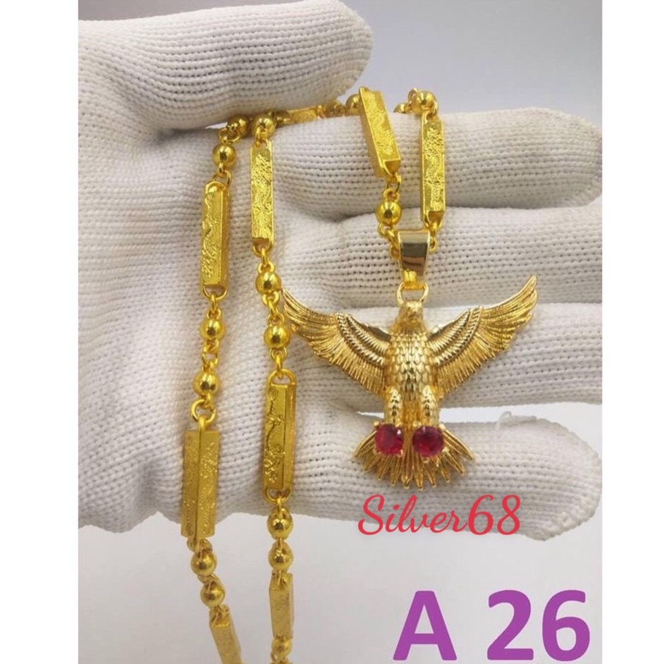 dây chuyền nam mạ vàng mặt đại bàng màu 24 cực chất silver68