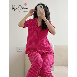 A683- pizama nữ kẻ áo cộc quần dài