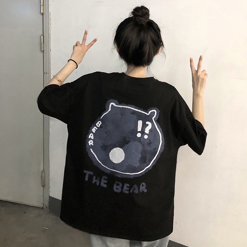 Áo Thun Tay Ngắn Dáng Rộng In Hình Gấu Kiểu Hàn Quốc Dễ Thương Cho Học Sinh