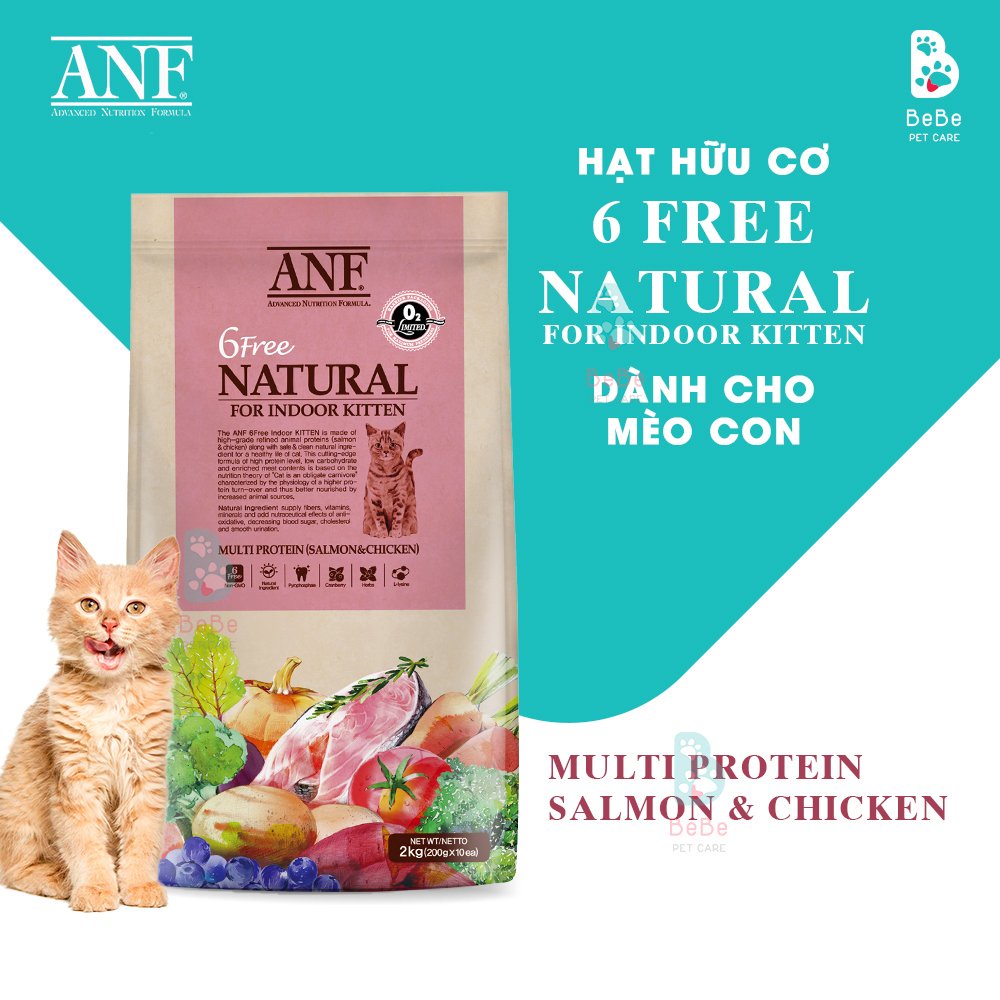 [6Kg] Hạt ANF 6Free Natural Gà &amp; Cá Hồi Hữu Cơ Cho Mèo Con &amp; Mèo Trưởng Thành