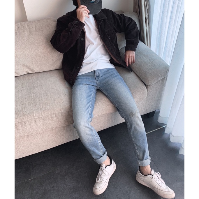 Quần Jean nam LAB+ COTTONLAB quần bò màu xanh nhạt cao cấp vải denim co giãn from slimfit - LAB221120