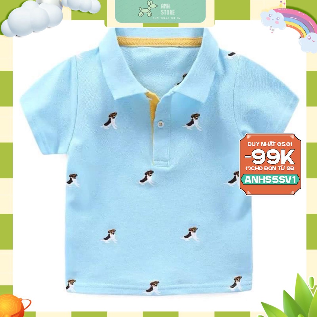 Áo Cộc Tay PoLo Hình Cún Cho Bé Trai Bé Gái Chất Liệu Cotton Cho Bé Từ 6kg-22kg Thời Trang Trẻ Em Anh Store