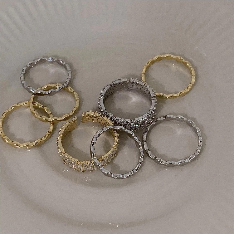 Nhẫn Nữ Phụ Kiện Thời Trang Nhẫn Zircon Sáng Bóng Bộ Nhẫn Có Thể Điều Chỉnh Nhẫn