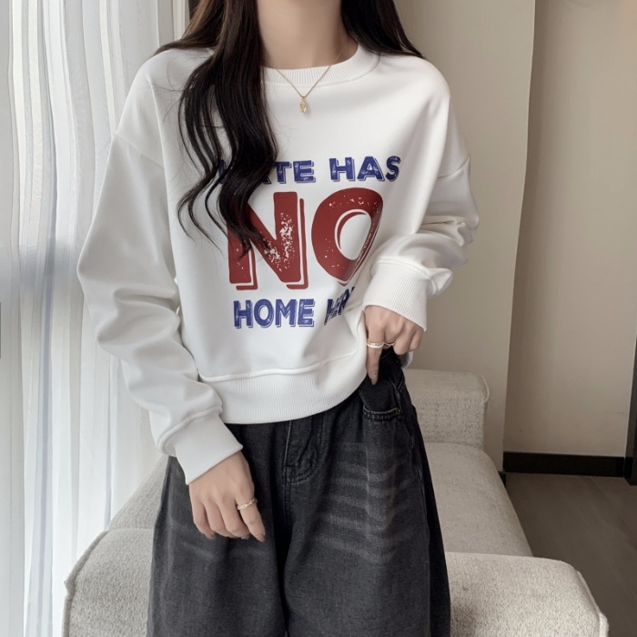 Áo Nỉ Nữ Dài Tay Cổ Tròn In Chữ Thời Trang Hàn