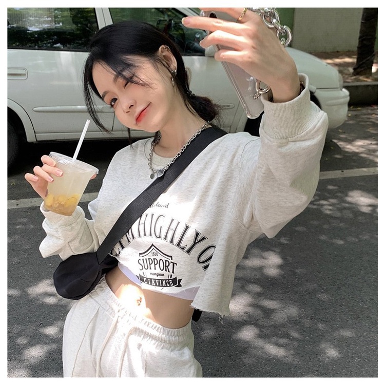 Áo Croptop Tay Dài Dáng Rộng In Họa Tiết Thời Trang Mùa Thu Dễ Phối Đồ Cho Nữ
