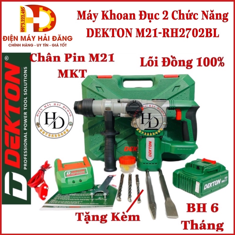 Máy khoan đục 2 chức năng Dekton M21-RH2702BL Motor Brushless SDS Plus Chân Pin Phổ Thông. BH 6 T
