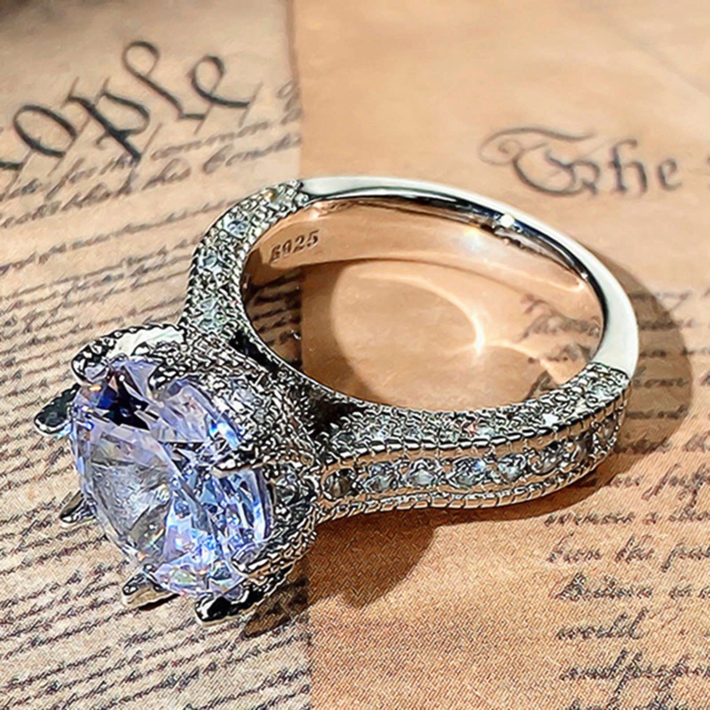 Nhẫn Cưới Đính Đá Zirconia Hình Tròn Lớn 8 Móng Cài Đặt Thời Trang Sang Trọng Dành Cho Bạn Nữ