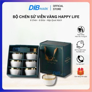 Bộ chén bát quà tặng bộ chén bát ăn cơm gia đình gốm sứ Happy Life kèm đũa cao cấp DIB