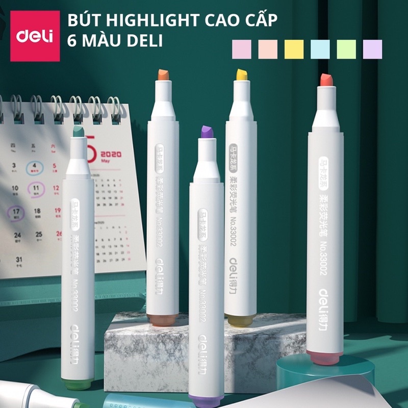 Set 6 Chiếc Bút Highlight 6 Màu Pastel Bút Nhớ Dòng Đánh Dấu Dạ Quang Take Note Ghi Chú Deli - Bút Highlighter Cute