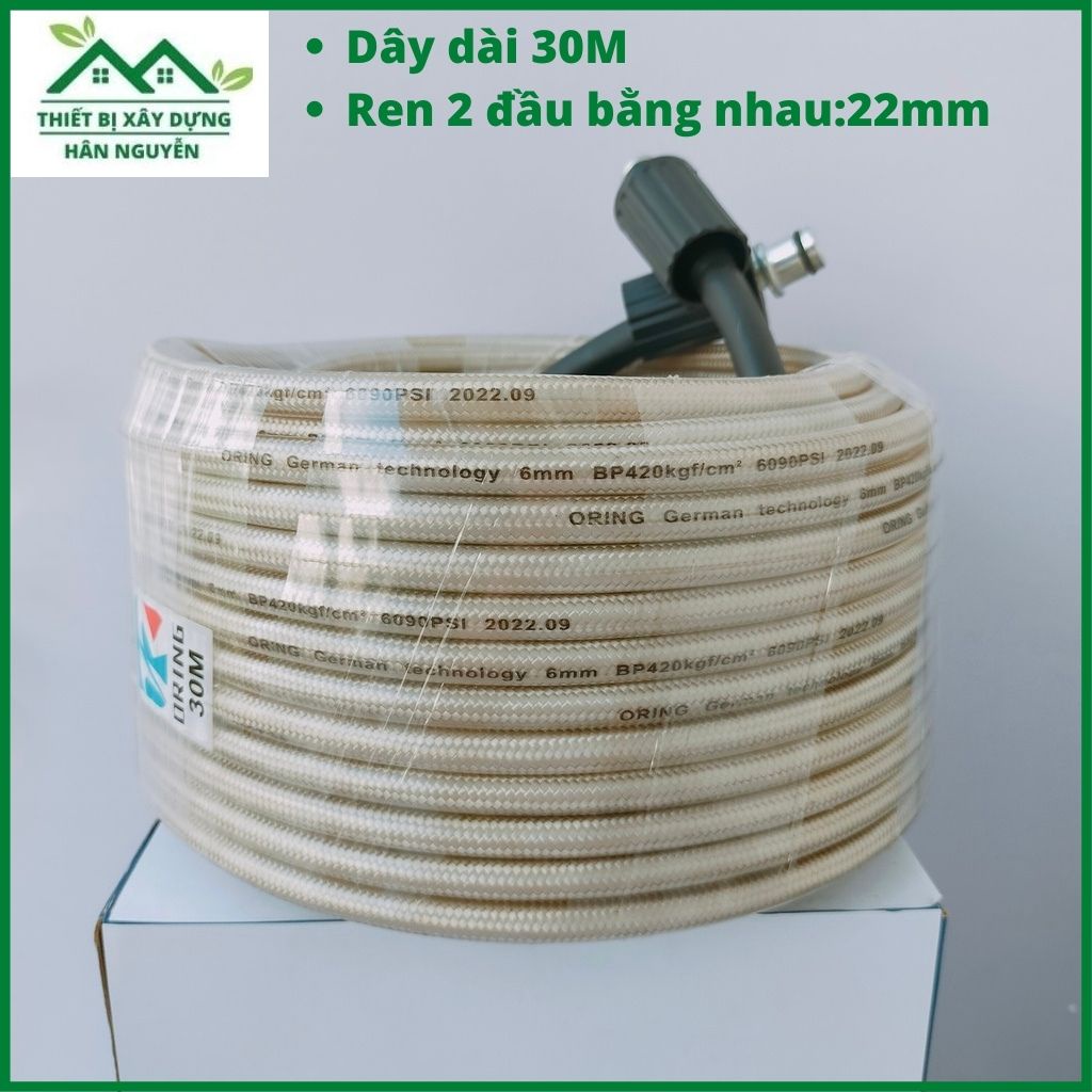 Dây máy rửa xe 10m,15m,20m,30m cao áp Oring,ren 22mm,cuộn ống nước