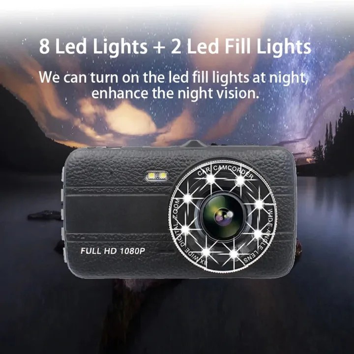 Camera Hành Trình Ô tô X004 trước sau Full HD1080P ，Kèm 2 Cam Trước Và Sau，tích hợp 8 Đèn LED kèm thẻ nhớ 32G