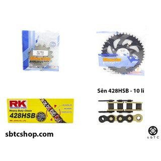NSD Nhông dĩa RECTO sên RK đen vàng 428HSB GSX Bandit 150 chính hãng