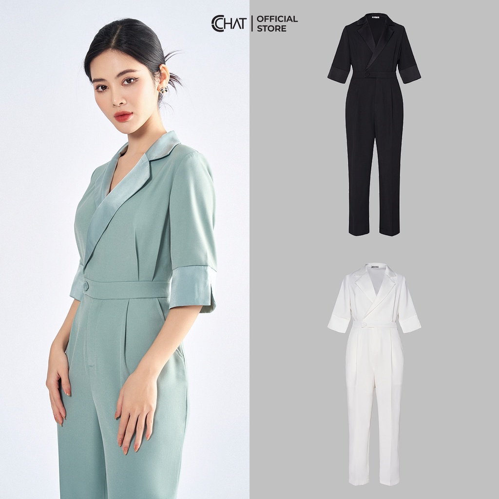 Jumpsuit Nữ 𝐂𝐂𝐇𝐀𝐓 Kiểu Áo Cổ 2 Ve Phối Tay Chất Tuytsi Mềm Mịn 62JNS8003BT | BigBuy360 - bigbuy360.vn