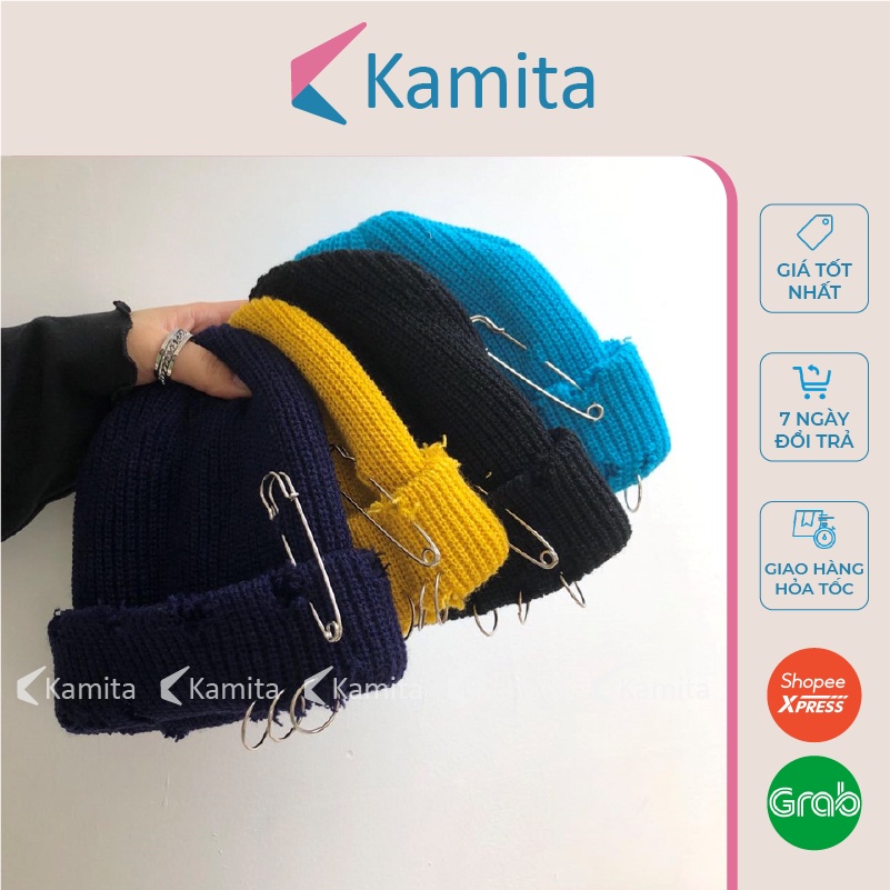 Mũ Len Beanie Rách Đính Khuyên KAMITA Phong Cách Hàn Quốc, Nón Len Ngắn Rách Đẹp Mùa Đông Hip Hop Unisex Nam Nữ ML24