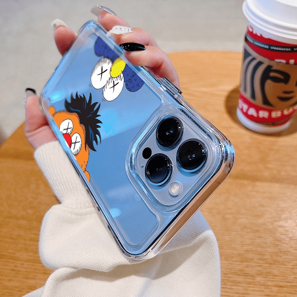 Ốp lưng iphone trong suốt siêu dày hoạt hình cá tính viền vuông nút bấm kim loại dành cho ip 6 đến 14promax - sd2009