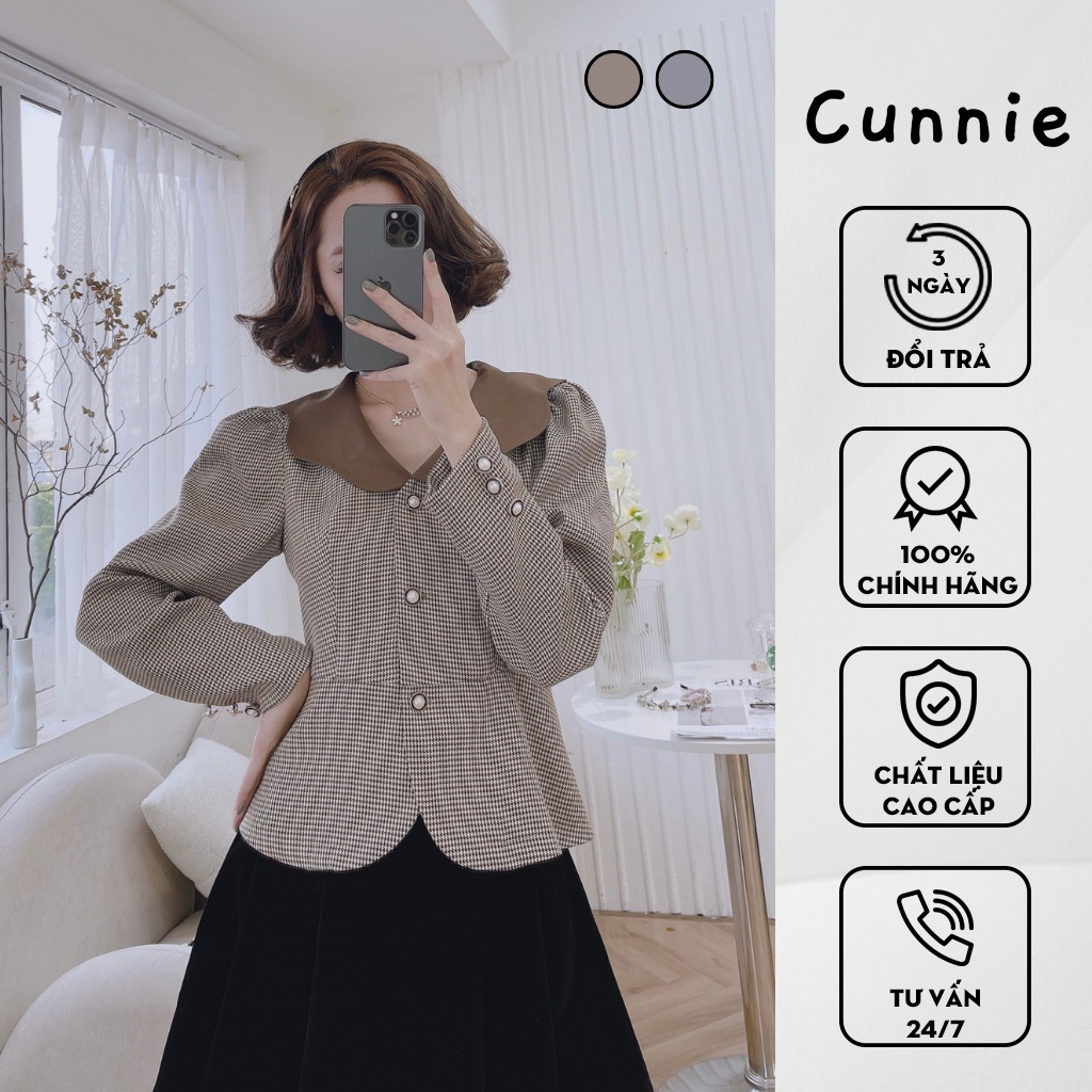 Áo peplum dài tay cổ sóng CUNNIE V317 chất dạ mỏng hai màu nhẹ nhàng