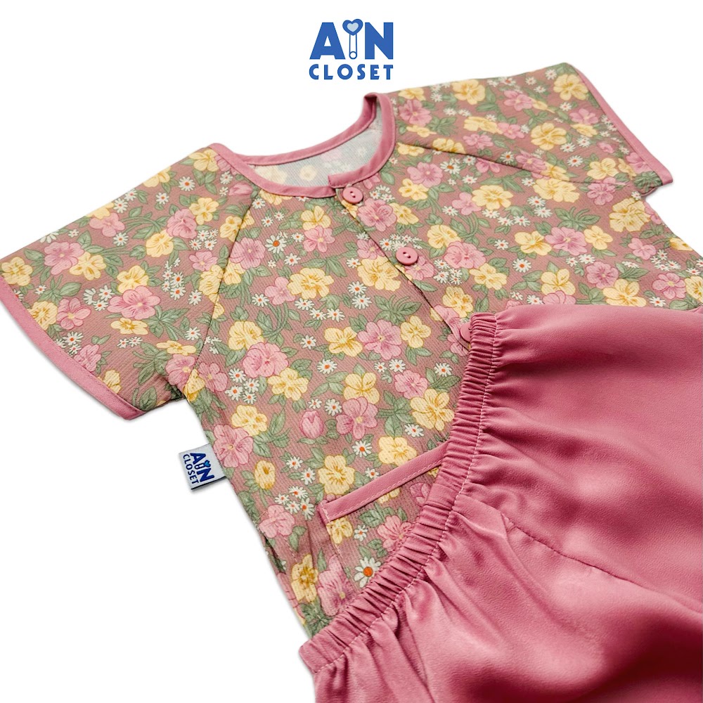 Bộ quần áo Bà ba lửng bé gái họa tiết hoa Mai Đào lụa tằm - AICDBGVXPDGL - AIN Closet