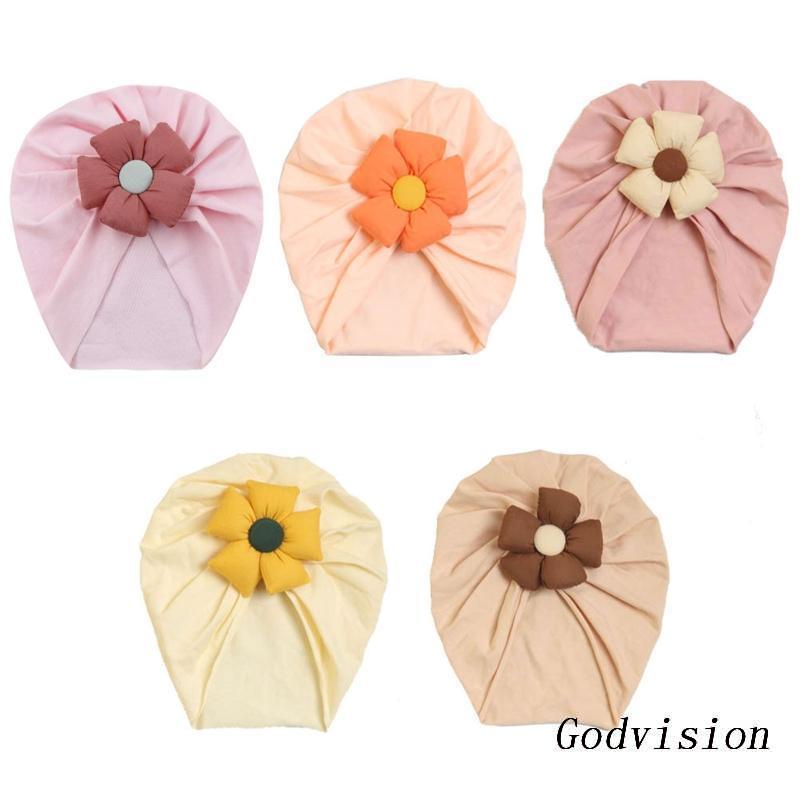 Mũ Turban Thắt Nút Co Giãn Mềm Mại Màu Trơn Họa Tiết Hoa Đáng Yêu Dành Cho Trẻ Sơ Sinh