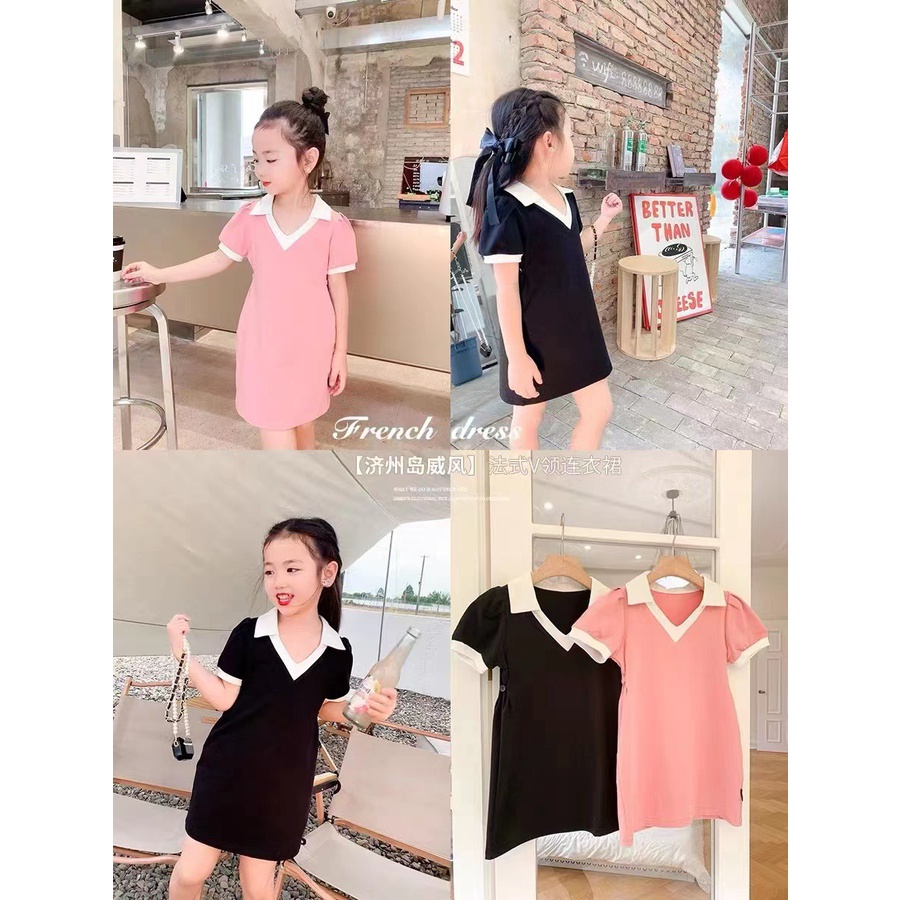 (10kg đến 20kg) Đầm thun kiểu bé gái cổ V