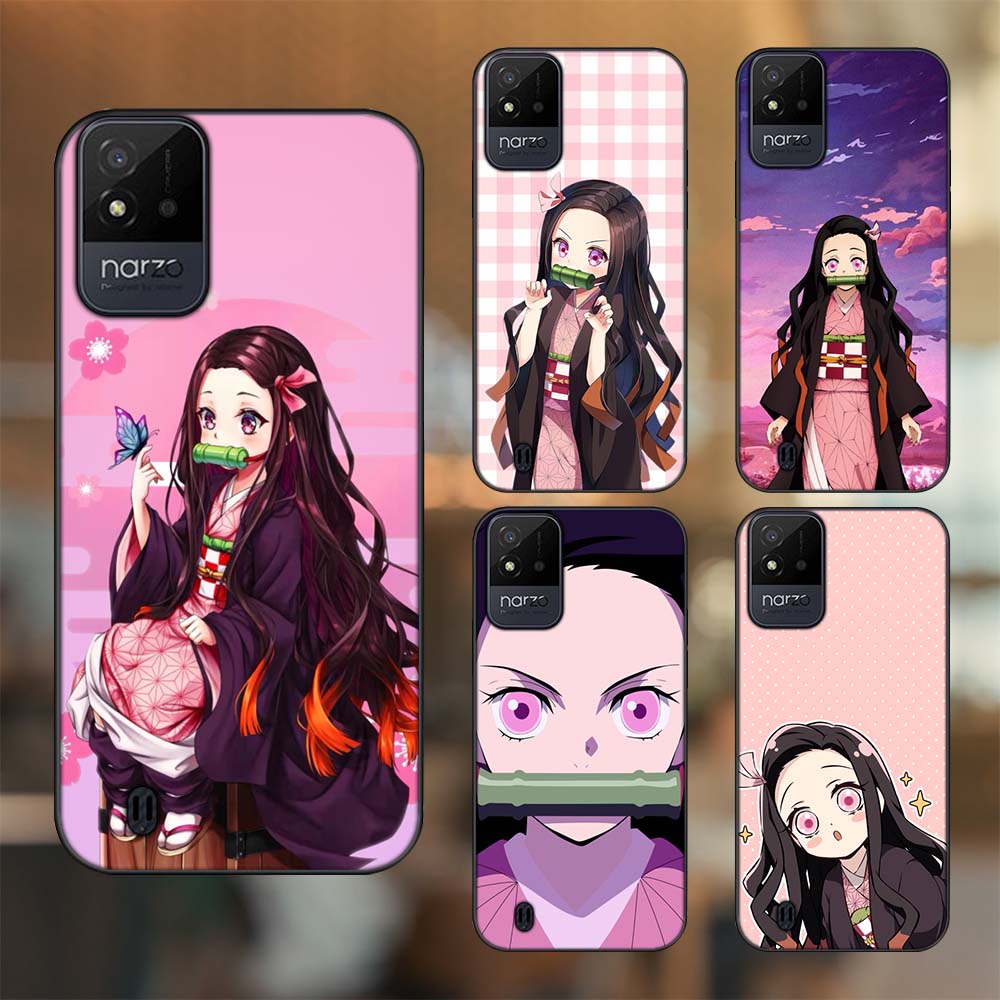 Ốp lưng Realme Narzo 50i viền đen in hình Nezuko Kimetsu no Yaiba