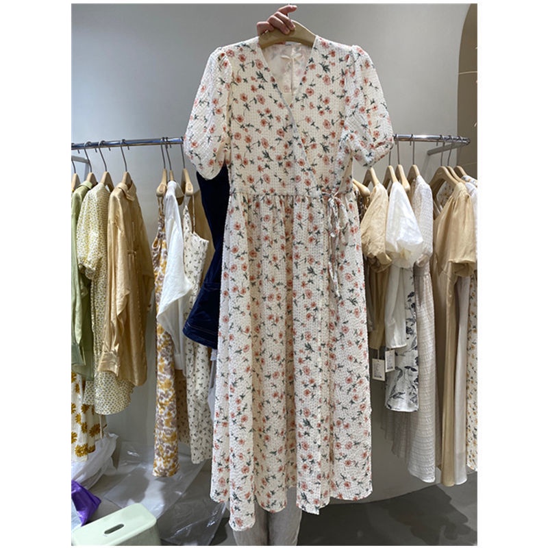 ⭐Giảm Giá Lớn Thanh Lý Giảm Giá⭐Đầm Hoa Tay Ngắn Phồng Cổ Vuông Thiết Kế Mới Mùa Hè 2022