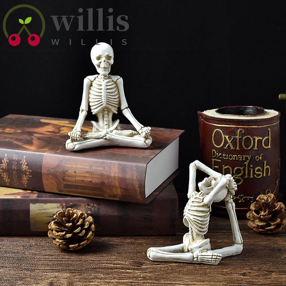 Willis Set 4 Tượng Đầu Lâu Tập Yoga Màu Đen / Trắng Bằng Nhựa Resin Trang Trí Nhà Cửa / Văn Phòng Dịp Halloween