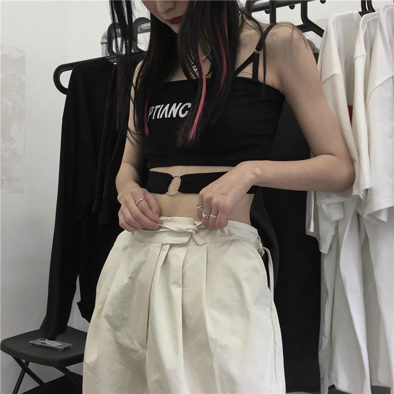 Áo hai dây XINLANYASHE ôm dáng in chữ đơn giản phong cách Hàn Quốc mới cho nữ