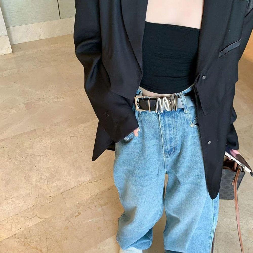 USNOW Thắt Lưng Khóa Hợp Kim In Chữ Phối Màu Tương Phản Chất Lượng Cao Cho Nam Và Nữ